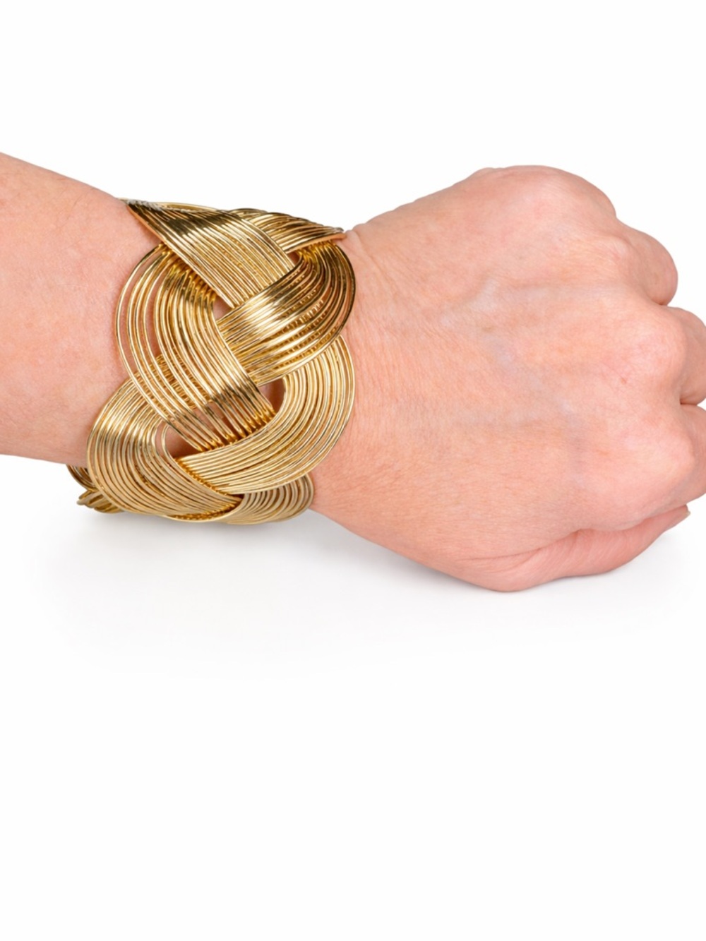Gold Tone Wide Cuff Bracelet Statement‎ Braided Design Open Adjustable Fashion